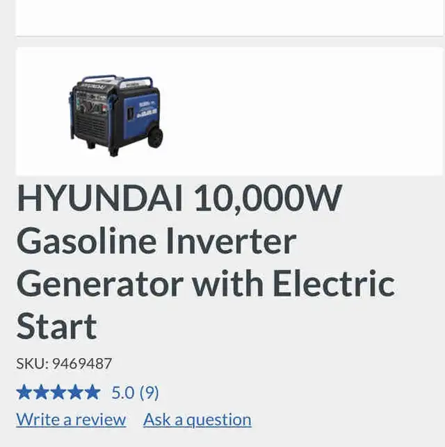 HYUNDAI 10,000WGasoline InverterGenerator with ElectricStart in Other in Calgary - Image 3