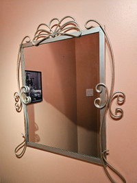 Low Wood Storage Cabinet - Silver Metal-Framed Mirror