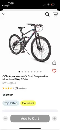 CCM Apex 26” Dual Suspension mountain bike