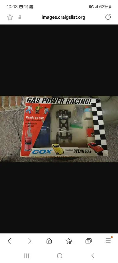 Brand new in box. Tether cox Corvette from the 60's. Rare in this condition. Plastic body, metal fra...