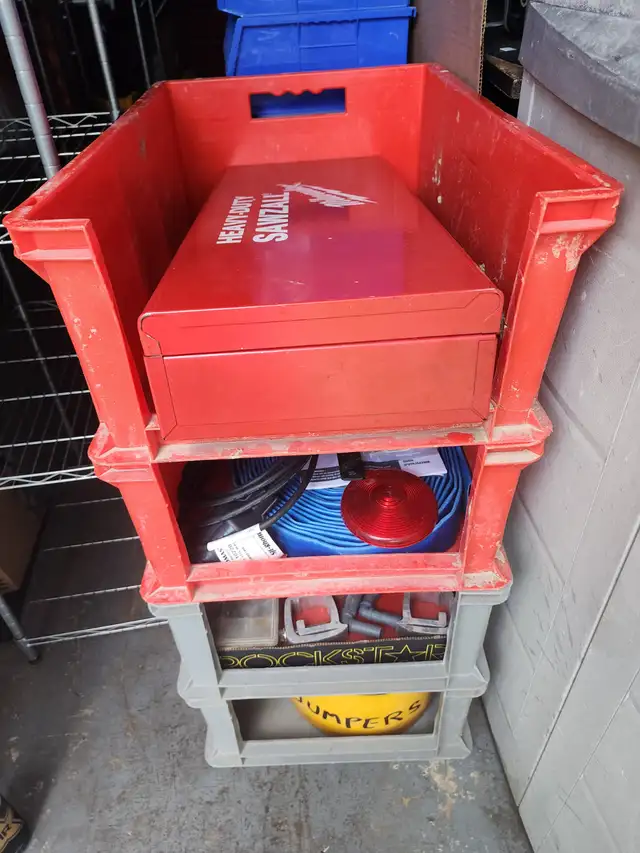 6 Pc. Stackable Industrial Bins Totes Out Of Hard Thick Plastic in Tool Storage & Benches in Windsor Region - Image 3