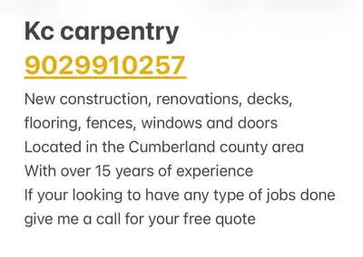 Offering work in the Cumberland county area I have over 15 years experience if you are looking to ha...