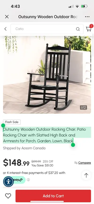 Outsunny Wooden Outdoor Rocking Chair, Patio Rocking Chair, View more