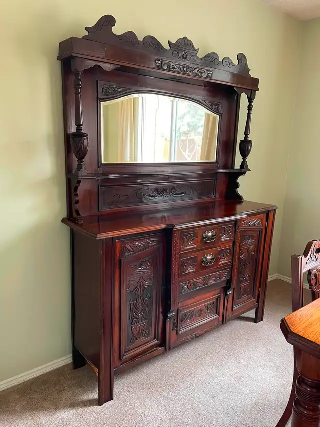 SIDEBOARD/CHINA CABINET_ANTIQUE_SOLID WOOD(MAHOGANY)_1890's ERA in Hutches & Display Cabinets in Edmonton - Image 3