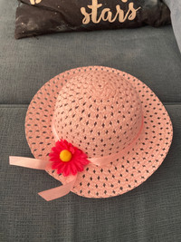 Pink Girl’s Kid Sun Hat with Pink Ribbon and Flower