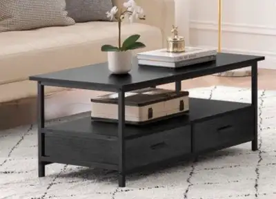 Black Wood Coffee Table with Drawers, View more