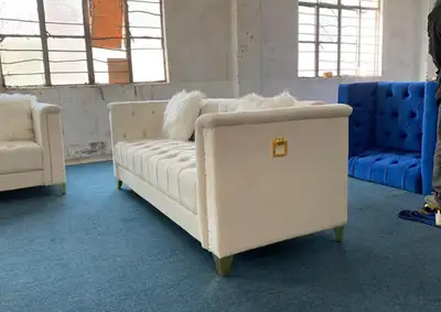 Velvet Sofa Set Cream with Beautiful Cousins., View more