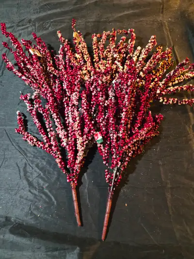 4 Artificial Red Berry Decorative Christmas Picks., View more