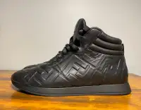 NEW - FENDI Black Leather Embossed High Top Sneakers Sz 40 Women