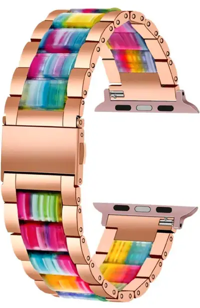 Stainless Steel Resin Watch Band Compatible with Apple 42mm 44mm 45mm Smart Watch Strap Women Men Li...