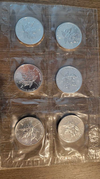 6 RCM sealed silver Maples. 1 oz .9999