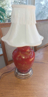 Beautiful vintage red color porcelain  15" tall lamp