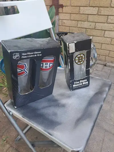 Montreal Canadians + Boston Bruins beer mugs . $10 each or both for $20.