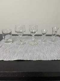 BAR AND KITCHEN SUPPLIES - VARIOUS  GLASSES AND A SHAKER