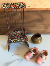 Miniature Rocking Chair Albert Nadeau, Pottery Pot & Dutch Clogs