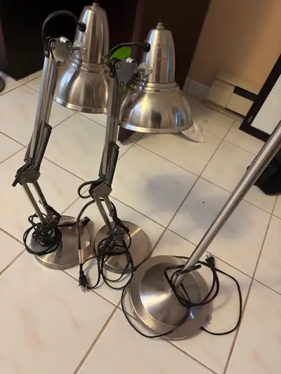 Set of 2 stainless steel desk lamps and 1 floor lamp, View more