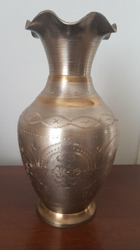 Antique Indian Brass and Copper Etched Vase