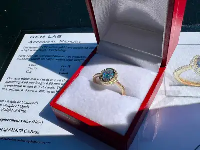 #816 - 14kt Gold, Opal & Diamond Ring, Size 6, View more