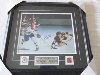 RARE Guy Lafleur Signed Framed Photo with 3 Boston Bruins.
