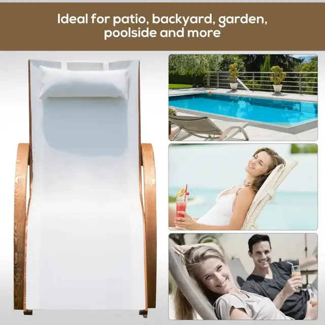 Outdoor Wood Sling Chaise Lounge Reclining Garden Mesh Lounger P in Patio & Garden Furniture in Markham / York Region - Image 6