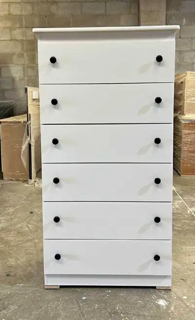 6 draw dresser with black knobs, View more
