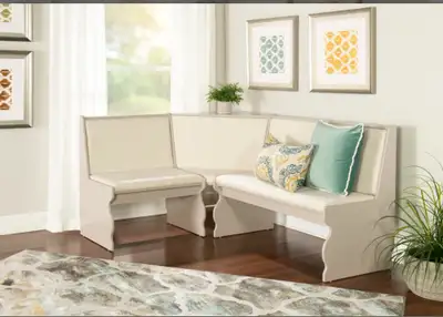 Grey & White Corner Breakfast Nook Set (3-Piece), View more