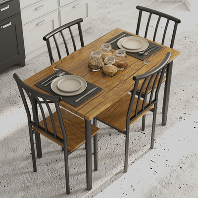 Dining Table Set for 4, 5 Piece Metal and Wood Kitchen Table wit, View more