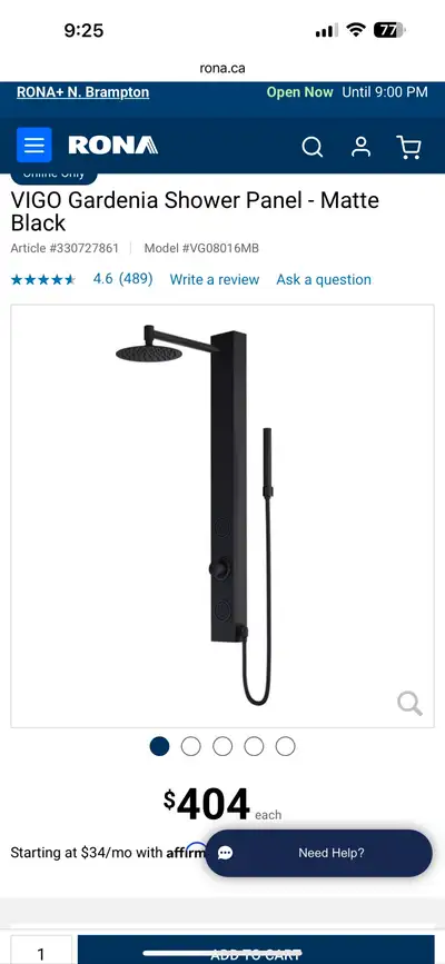 **** VIGO SHOWER PANEL - MATT BLACK *****, View more