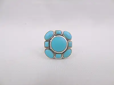 Vintage Native Turquoise stone sterling silver ring in size 7.5 One of the stones look cracked but i...