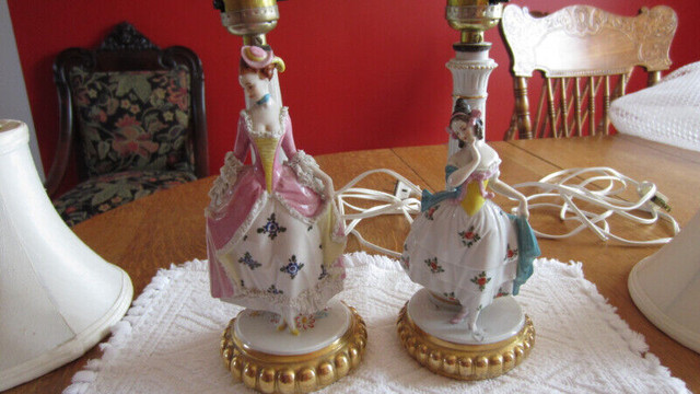 Antique Porcelain Figurine Table Lamps (pair) in Arts & Collectibles in Kingston - Image 3