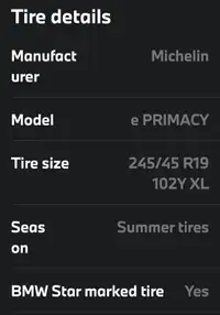 2  99% new Michelin e primacy 245/45/R19 tires