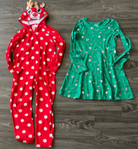 Girls Size 10 Christmas Onesie & Christmas Dress