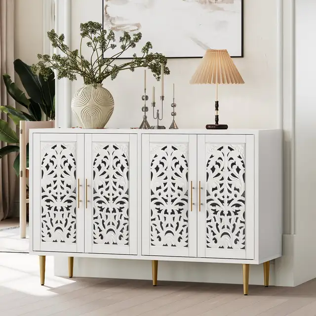 47.8" White 4-Door Vintage-Style Hollow Carved Accent Cabinet in Hutches & Display Cabinets in Markham / York Region - Image 7