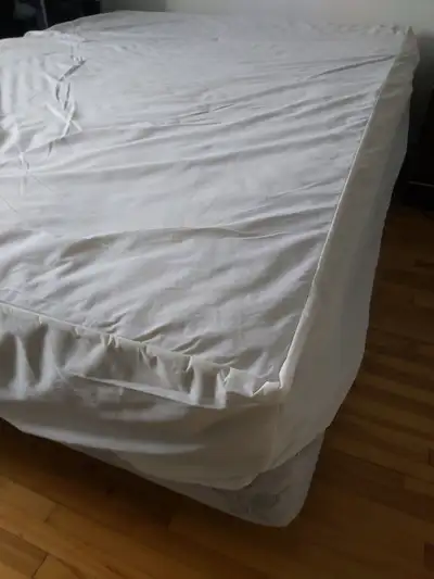 Bonjour, je vends un matelas double de la marque (Sealy) et sa base en métal, le tout en très bon ét...