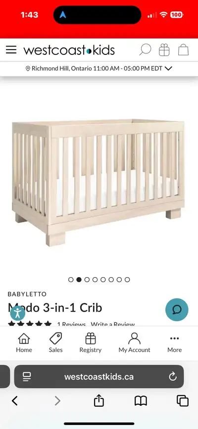 Babyletto Modo 3 in 1 Crib in White / Washed Natural Wood, View more