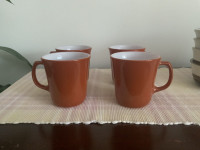 Vintage Pyrex Burnt Orange Milk Glass Coffee Mugs Set of 4
