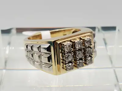 Men's 14K Yellow and White Gold Diamond Ring, View more
