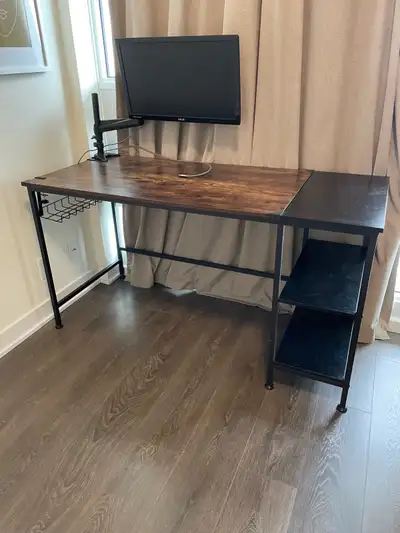 55” Industrial Computer Desk with Wooden Shelves, View more