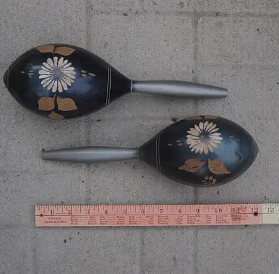 Vintage Mexican Maracas Matching Pair Hand Carved Designs, View more