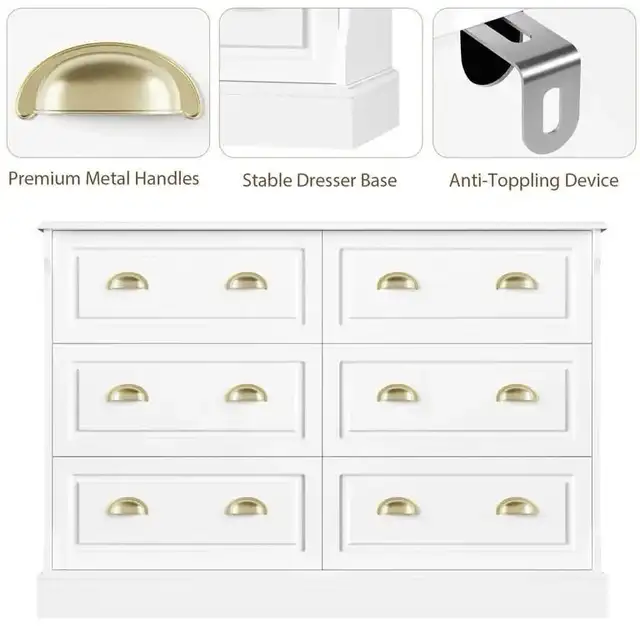 Beautiful 6 Drawer White Double Dresser, classic wardrobe  in Dressers & Wardrobes in Markham / York Region - Image 4