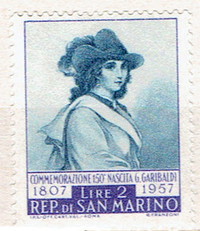 SAN MARINO.Timbre seul MINT GIUSEPPE GARIBALDI, 1957.