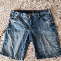 Silver Distressed Bermuda Shorts