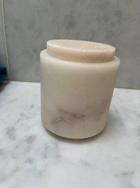 Crate and Barrel marble style toiletries cotton ball holder