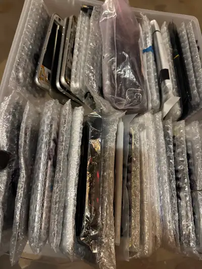 Lot of iPhone android screens phones tools batteries inventory, View more