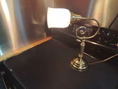 Vintage Brass Desk Lamp with Frosted Glass Shade, View more