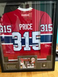 Carey price professionally framed autographed jersey.