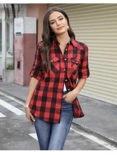 Size Med-Womans Flannel Plaid Shirt, View more