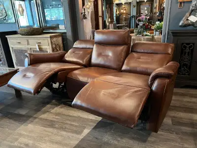 NEW 81.5" Upholstered Leather Power Reclining Sofa w/ USB Ports, View more