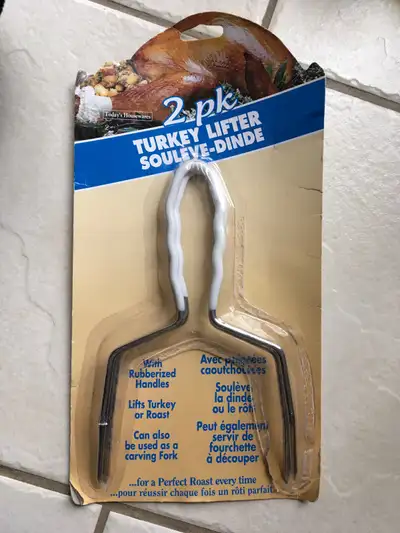 Brand new, 2 pack turkey lifters with rubberized handles. E-mail, text, or call, 9:00 am to 9:00 pm...