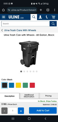Brand new Uline trash bins 65 gallons